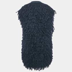 Stella McCartney Navy Blue Wool Fringed Sleeveless Cardigan S