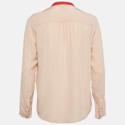 Pre Owned Stella McCartney Pale Pink Silk Crepe Contrast Collar Detail Blouse M