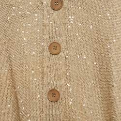 Pre Owned Stella McCartney Beige Sequined Knit Button Front Cardigan M