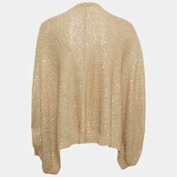 Pre Owned Stella McCartney Beige Sequined Knit Button Front Cardigan M