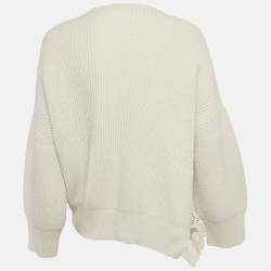 Stella McCartney Light Grey Lace Trim Rib Knit Asymmetric Sweater S