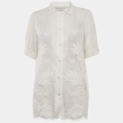 Stella McCartney White Embroidered Cambric Cotton Blend Button Front Blouse M