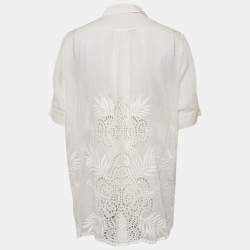 Stella McCartney White Embroidered Cambric Cotton Blend Button Front Blouse M