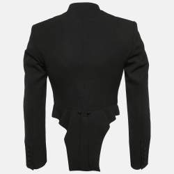 Stella McCartney Black Gabardine Microtails Crop Wool Jacket M