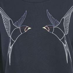 Stella McCartney Navy Blue Swallow Embroidered Cotton Knit Crewneck Sweatshirt S