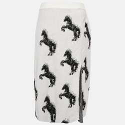 Stella McCartney White Pixel Horse Jacquard Knit Midi Skirt S