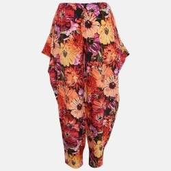 Stella McCartney Red Floral Print Silk Tie-Up Trousers S