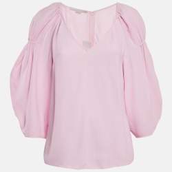 Stella McCartney Light Orchid Pink Crepe Puff Sleeve Blouse S
