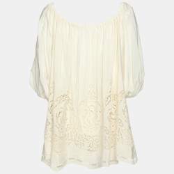 Pre Owned Stella McCartney White Silk Broderie Anglaise Blouse S