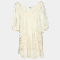 Pre Owned Stella McCartney White Silk Broderie Anglaise Blouse S