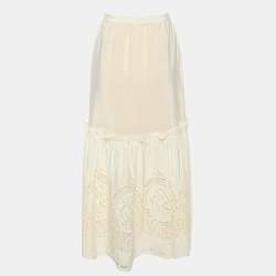 Stella McCartney Light Blush Pink Silk Broderie Anglaise Long Skirt M