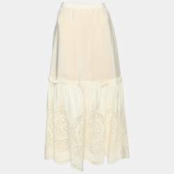 Stella McCartney Light Blush Pink Silk Broderie Anglaise Long Skirt M