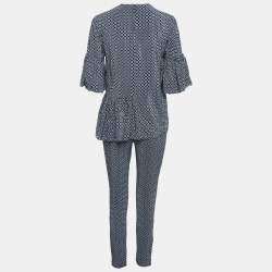 Pre Owned Stella McCartney Navy Blue Printed Blouse and Pants Set S