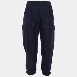 Stella McCartney Navy Blue Wool Belted Cuff Detail Trousers M