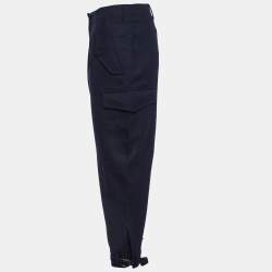 Stella McCartney Navy Blue Wool Belted Cuff Detail Trousers M