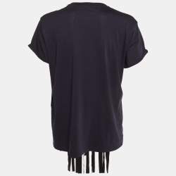 Pre Owned Stella McCartney Navy Blue Cotton Knit Stra Fringed T-Shirt M