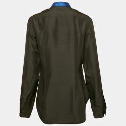 Stella McCartney Black/Blue Jacquard Paneled Wool Blend Shirt M