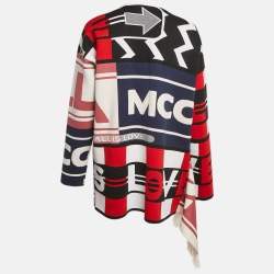 Stella McCartney Multicolor Intarsia Knit Fringe Detail V-Neck Sweater S