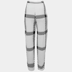 Pre Owned Stella McCartney White Plaid Knit Trousers M