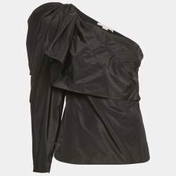 Stella McCartney Black Silk Blend Bow Detail One Shoulder Top S