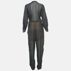 Stella McCartney Navy Blue Silk Lurex Fil-coupe Tie-Up Detail  Jumpsuit M
