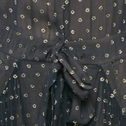 Stella McCartney Navy Blue Silk Lurex Fil-coupe Tie-Up Detail  Jumpsuit M