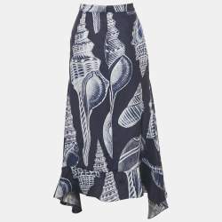 Stella McCartney Blue Ariah Shell Print Sati Silk Midi Skirt M