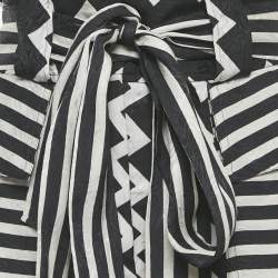 Pre Owned Stella McCartney Black/White Striped Jacquard Silk Belted Trousers S