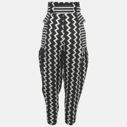 Pre Owned Stella McCartney Black/White Striped Jacquard Silk Belted Trousers S