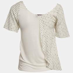 Pre Owned Stella McCartney White Printed Silk & Knit Layered Top S