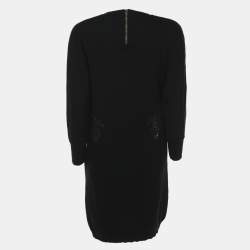 Pre Owned Stella McCartney Black Wool Knit Floral Embroidered Dress M
