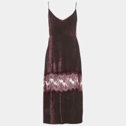 Pre Owned Stella McCartney Burgundy Velvet Sleeveless Lace Trimmed Long Dress M