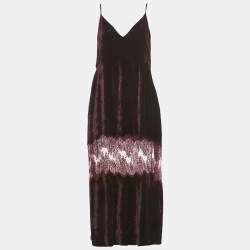 Pre Owned Stella McCartney Burgundy Velvet Sleeveless Lace Trimmed Long Dress M