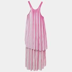 Pre Owned Stella McCartney Pink/Red Pleated Crepe Sleeveless Dress M