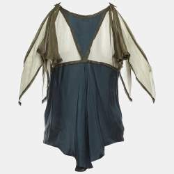 Pre Owned Stella McCartney Dark Green Silk Sheer Detail Top M
