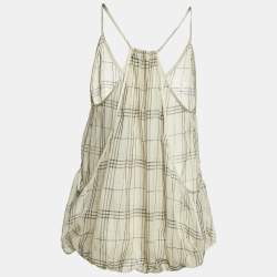 Pre Owned Stella McCartney Cream Check Print Sheer Silk Camisole Top M