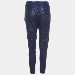 Pre Owned Stella McCartney Blue Sequin Cotton Knit Jogger Pants S