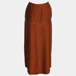 Pre Owned Stella McCartney Metallic Brown Crepe Pleated and Lace Midi Skirt S