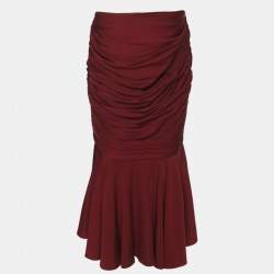 Pre Owned Stella McCartney Burgundy Ruched Satin Midi Skirt M