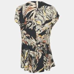 Pre Owned Stella McCartney Navy Blue Printed Crepe Asymmetric Waist Mini Dress M 