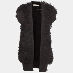 Pre Owned Stella McCartney Black Wool Fringed Sleeveless Cardigan M