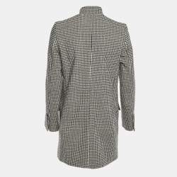 Pre Owned Stella McCartney Monocrome Houndstooth Pattern Wool Mid Length Coat M