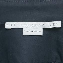 Pre Owned Stella McCartney Navy Blue Printed Silk Button Front Long Tail Detail Shirt XS