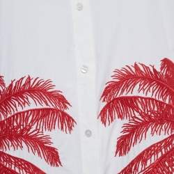 Pre Owned Stella Mccartney White Erica Palm Tree Embroidery Cotton Long Shirt Dress M