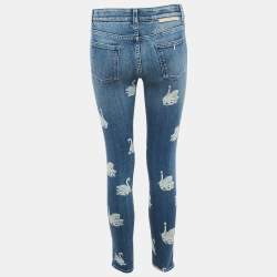 Pre Owned Stella McCartney Blue Printed & Embroidered Denim Skinny Fit Jeans S Waist 26"