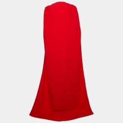 Pre Owned Stella McCartney Red Crepe Cape Detail Gown XXS