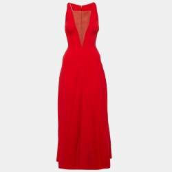 Pre Owned Stella McCartney Red Crepe Cape Detail Gown XXS