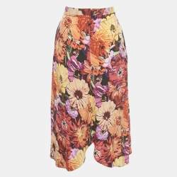 مملوكة مسبقًا تنورة ميدي حرير بطبعة زهور ملونة ستيللا مكارتني نمط ربطة مقاس صغير (سمول)