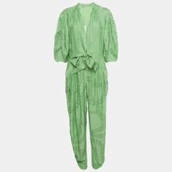 Pre Owned Stella McCartney Green Jacquard Waist Tie Detail Jumpsuit M