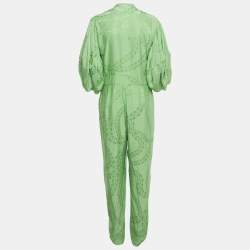 Pre Owned Stella McCartney Green Jacquard Waist Tie Detail Jumpsuit M